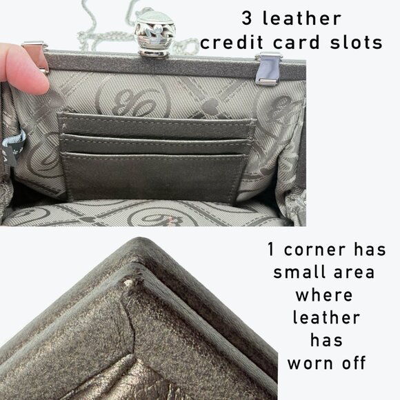 Brighton Pewter Leather Clutch Crossbody Purse Large Dimensional Flower on Front - Picture 15 of 17